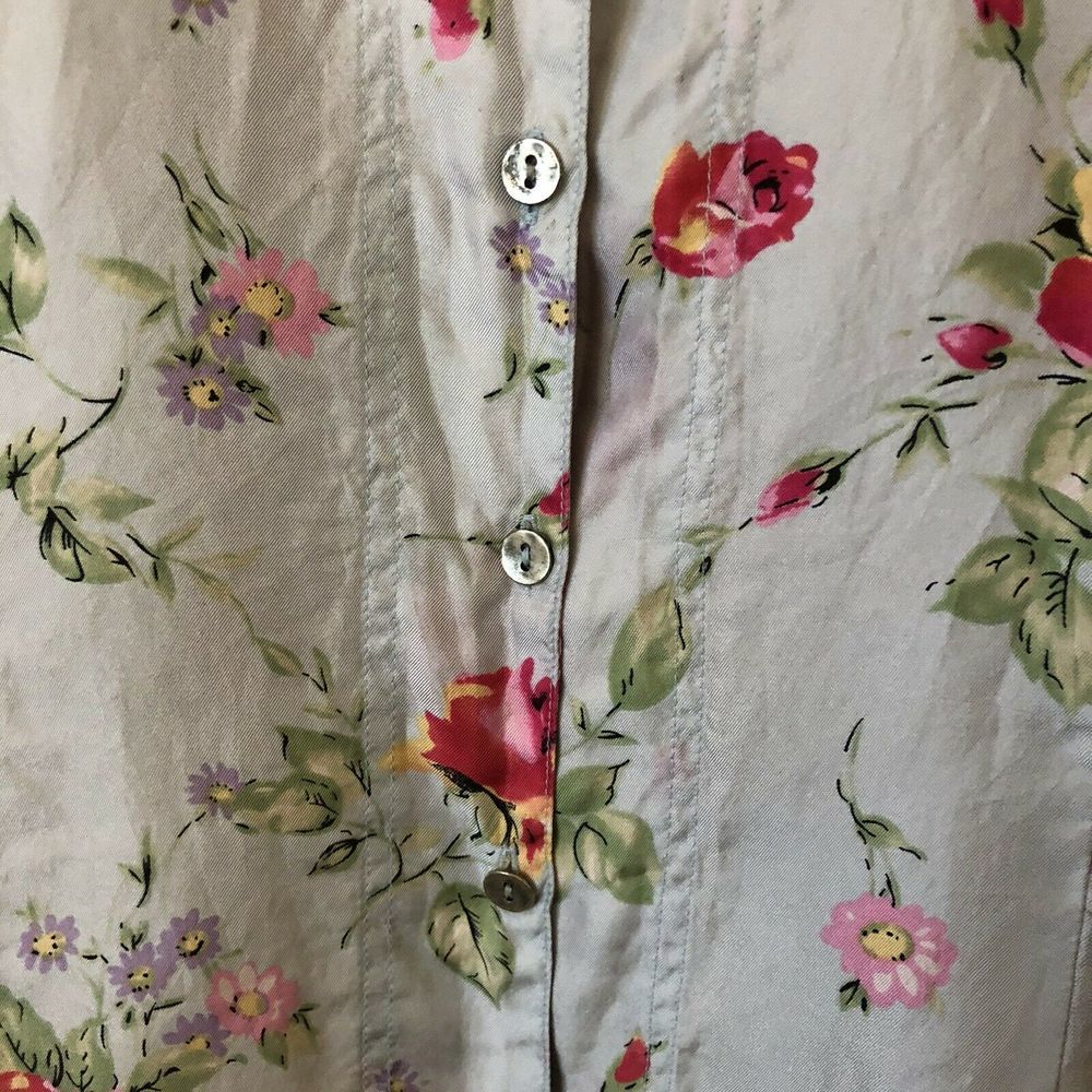 Johnny Was Light Blue Silk Blouse Floral Sz M - Picture 3 of 8